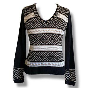 Vintage 1970s Clovis Ruffin Womens Sweater Sz Small Black Gold Metalllic Disco